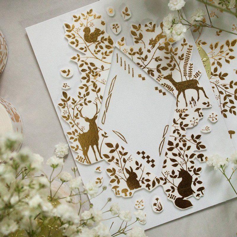 3cm烫金纸胶带 - 森林动物 Forest Animals - 自带离型纸 - 纸胶带 - 纸 金色