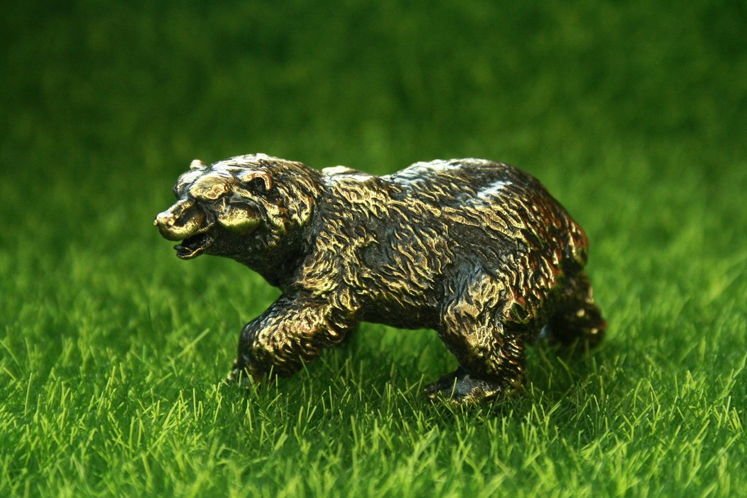 Bear, grizzly bear statuette, miniature statue of bronze, metal figurine - 摆饰 - 铜/黄铜 
