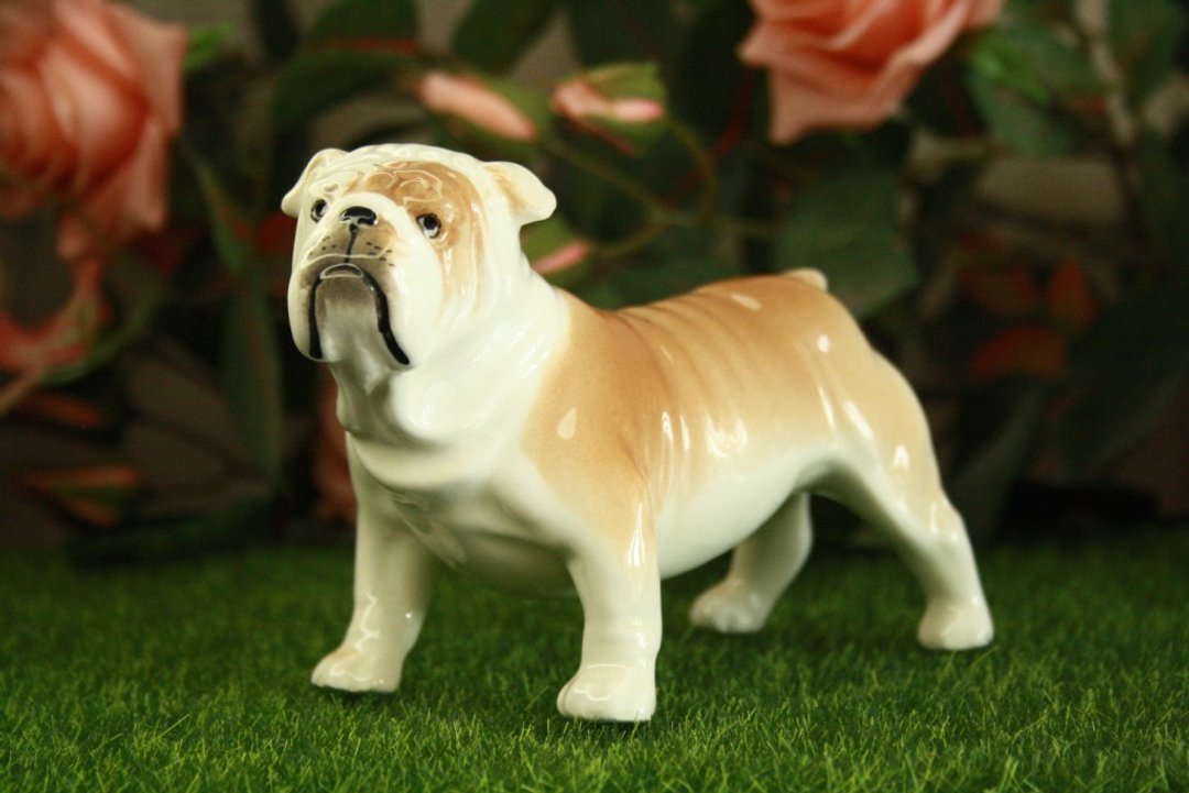 English Bulldog dog figurine ceramics handmade, statuette porcelain - 摆饰 - 瓷 