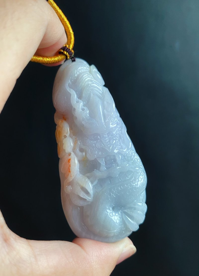 飘红翡 镇煞贵龙牌 天然缅甸玉翡翠 吊坠 招财守护 平安富贵 项链 - 项链 - 玉石 绿色