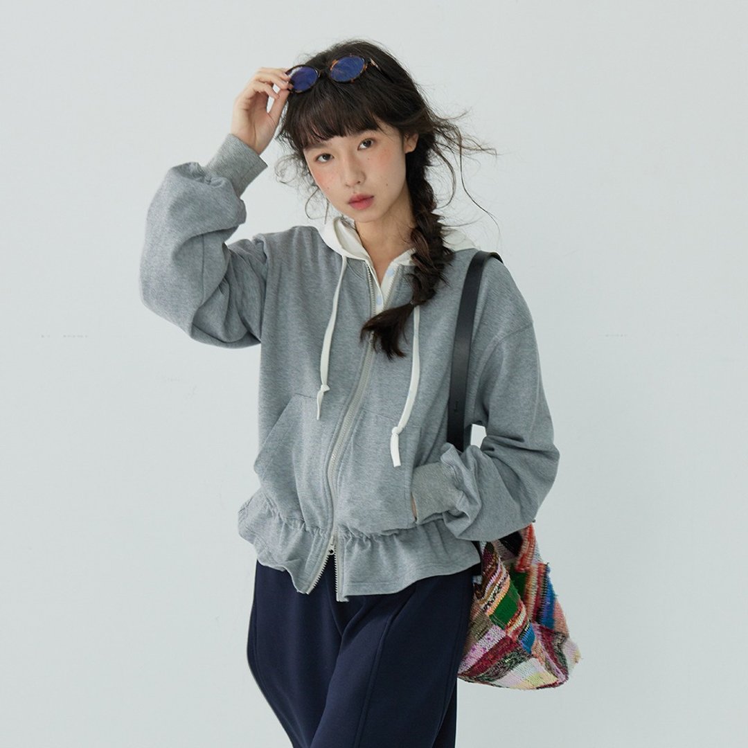 圆领抽摆拉链卫衣|外套|两色|春款|Sora-1746 - 女装上衣 - 棉 多色