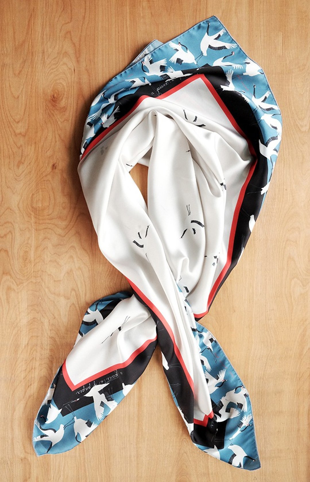 SCARF : Red Crowned Crane - 丝巾 - 聚酯纤维 蓝色