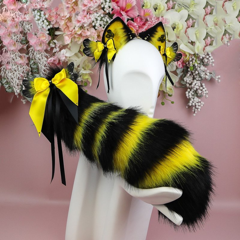 MeowBee Ears and Tail Set Faux Fur Ears and Tail Set - 发饰 - 其他人造纤维 黄色