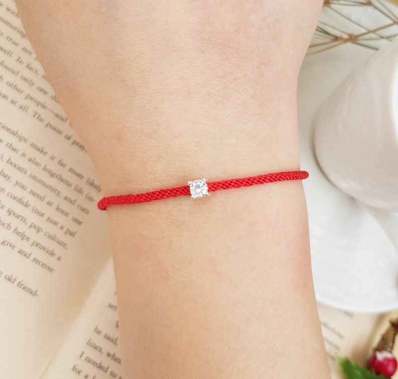 幸福线 编织 红线 手链 手工 红色 纯银 四爪钻  锆石 白钻 - 手链/手环 - 聚酯纤维 红色