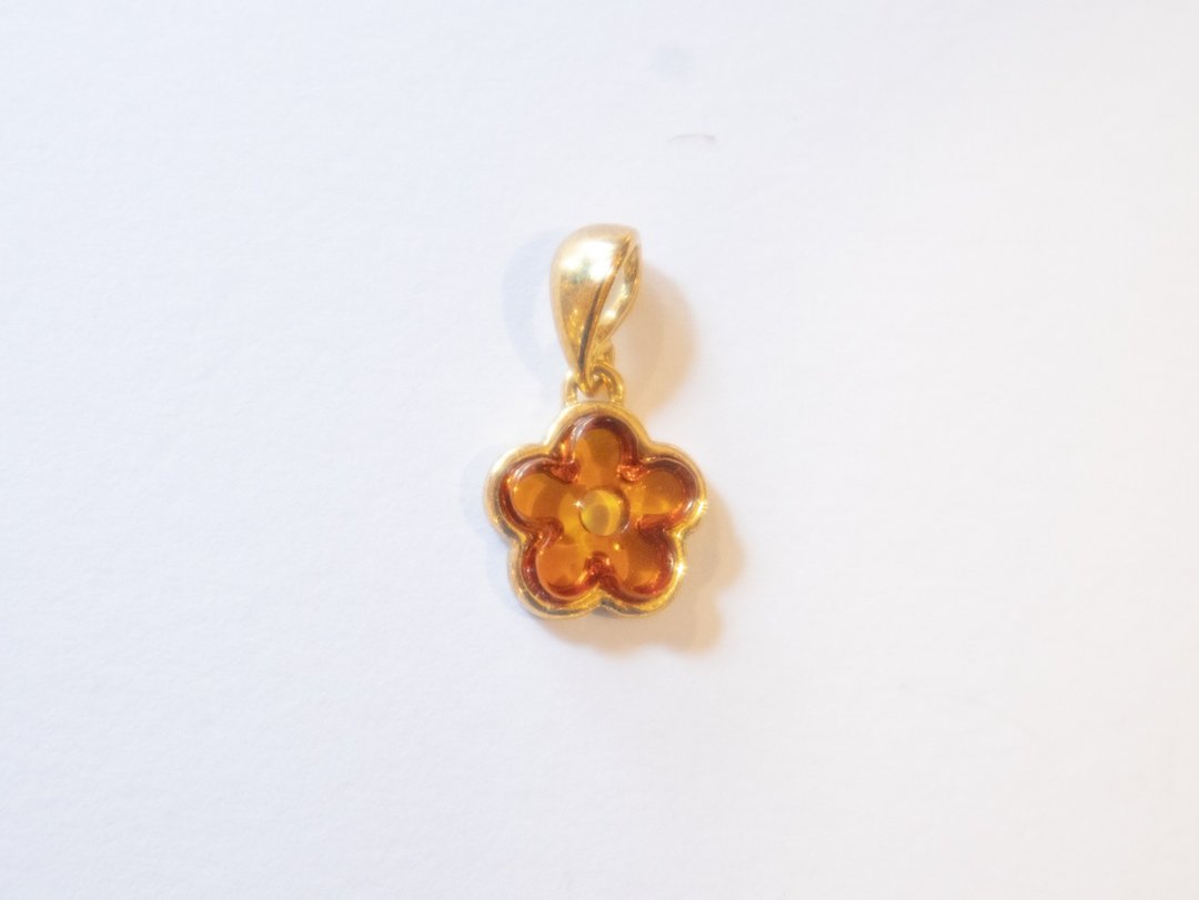 925 silver AMBER 花 吊坠项链 - 项链 - 宝石 金色