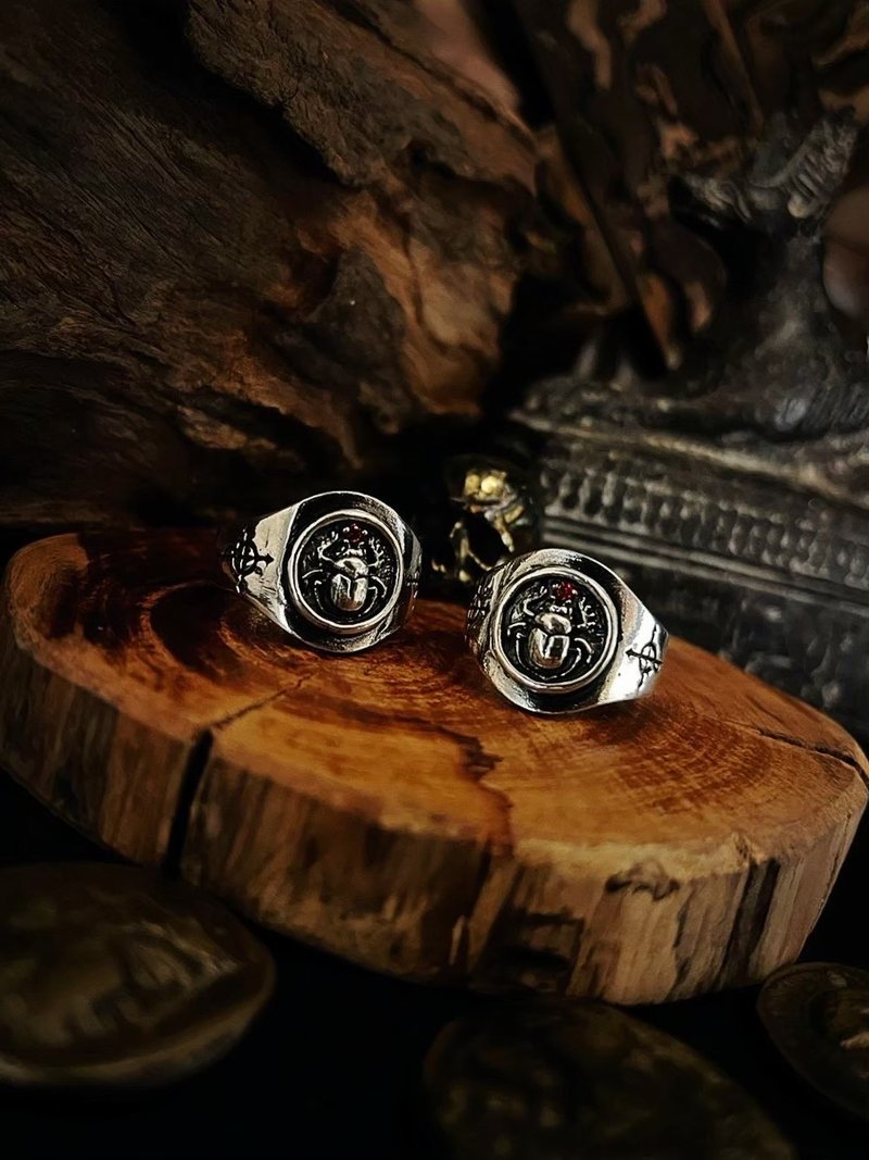 【埃及系列】圣甲虫Scarab 925/纯银/对戒/礼物 - 戒指 - 纯银 红色