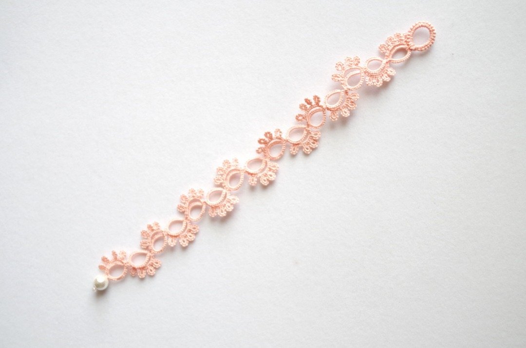 Tatting lace and cotton pearl bracelet Sakura - 手链/手环 - 棉 粉红色