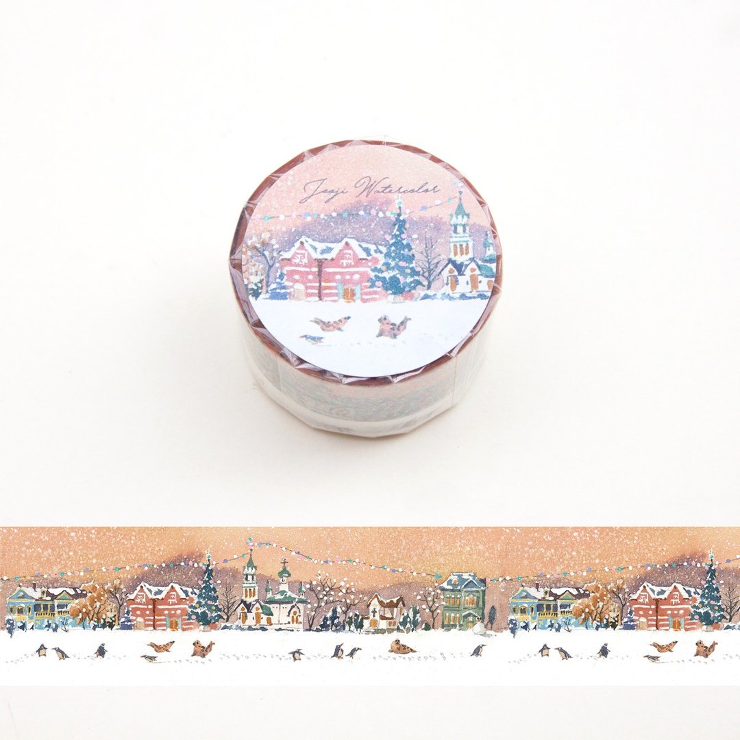 圣诞节海豹嘉年华 | 啾吉水彩 手绘纸胶带 贴纸 日本和纸风景插画 - 纸胶带 - 纸 粉红色