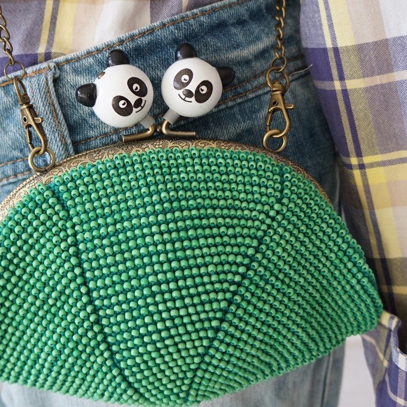 Ba-ba handmade Beads crochet petit-bag No.1592 - 手提包/手提袋 - 其他材质 绿色