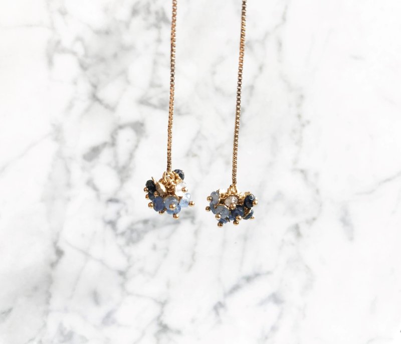 联名款《悠游蓝梦岛》渐层蓝海浪花耳环 耳线 耳钩 - 耳环/耳夹 - 宝石 