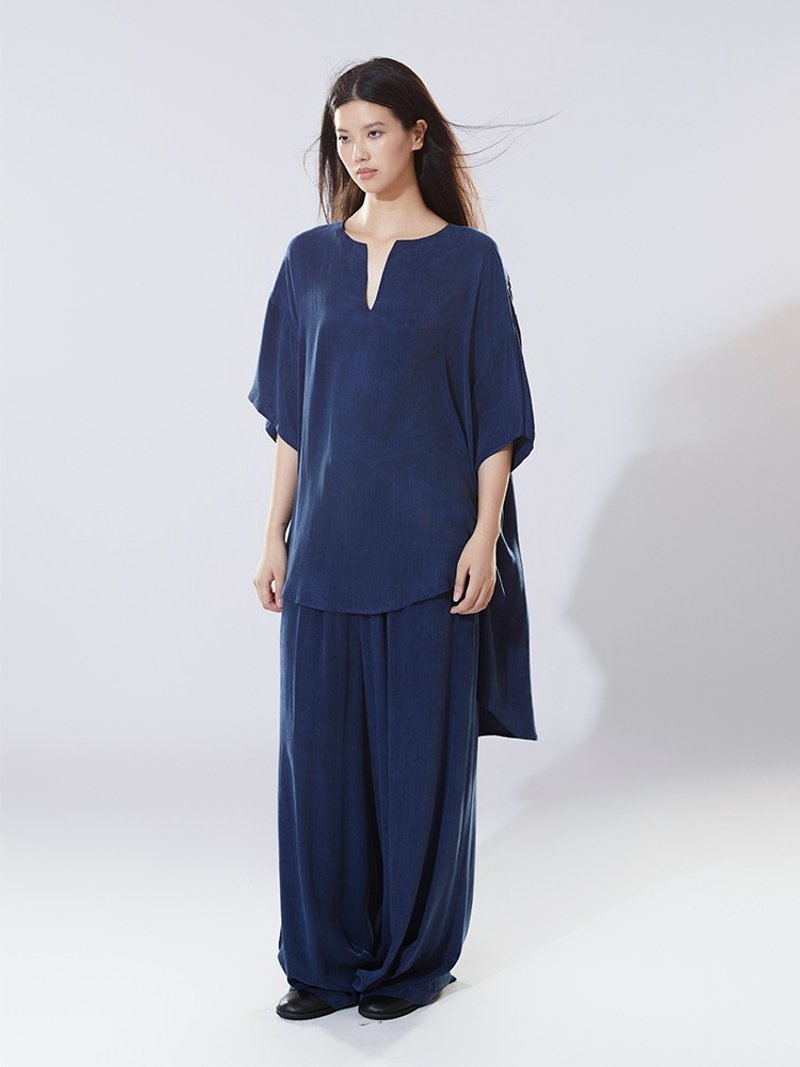 铜氨丝休闲设计感长裤子 - 女装长裤 - 其他材质 