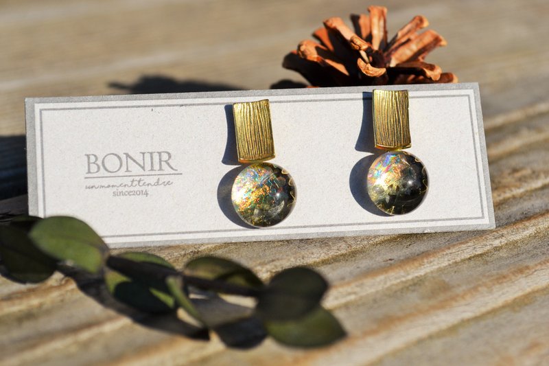 ciel d'hiver + Bk - 耳环/耳夹 - 玻璃 灰色