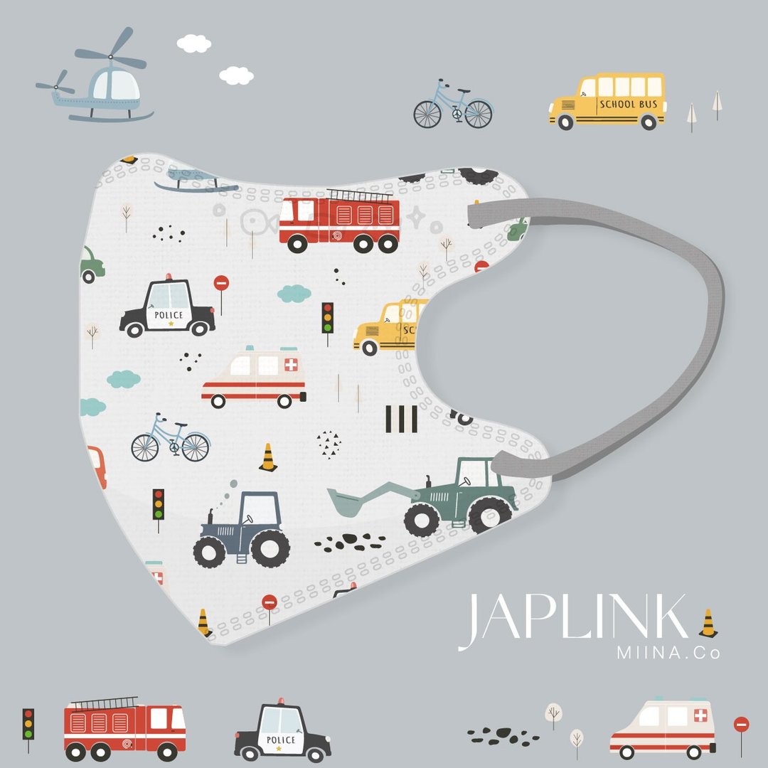 【 0-3岁】JAPLINK 幼幼医疗口罩-小工程车 - 口罩 - 聚酯纤维 蓝色