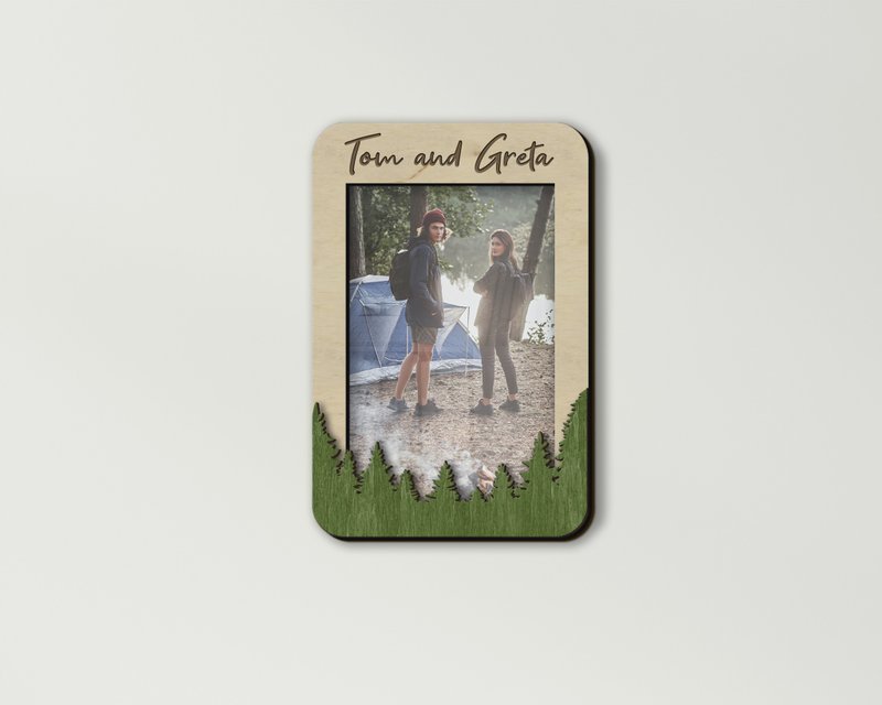 Personalized photo frame with a forest outline Single 10x12cm photo Custom color - 画框/相框 - 木头 多色