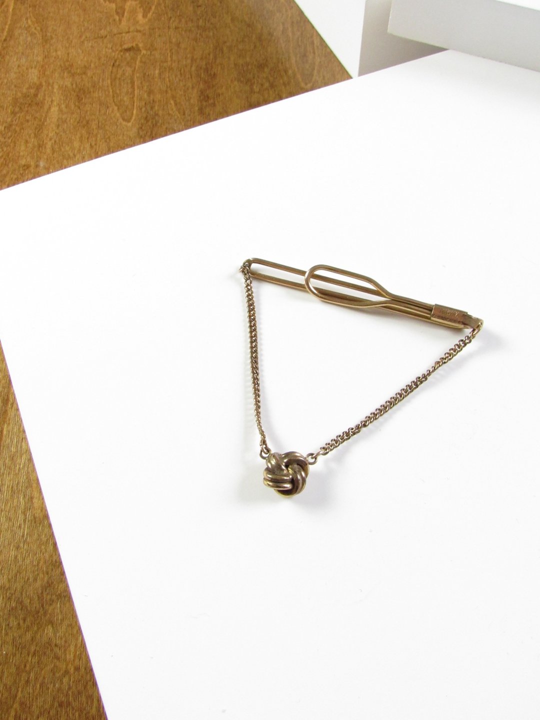 Vintage Swank Love Knot Gold Tie Clip - 领带/领带夹 - 贵金属 金色
