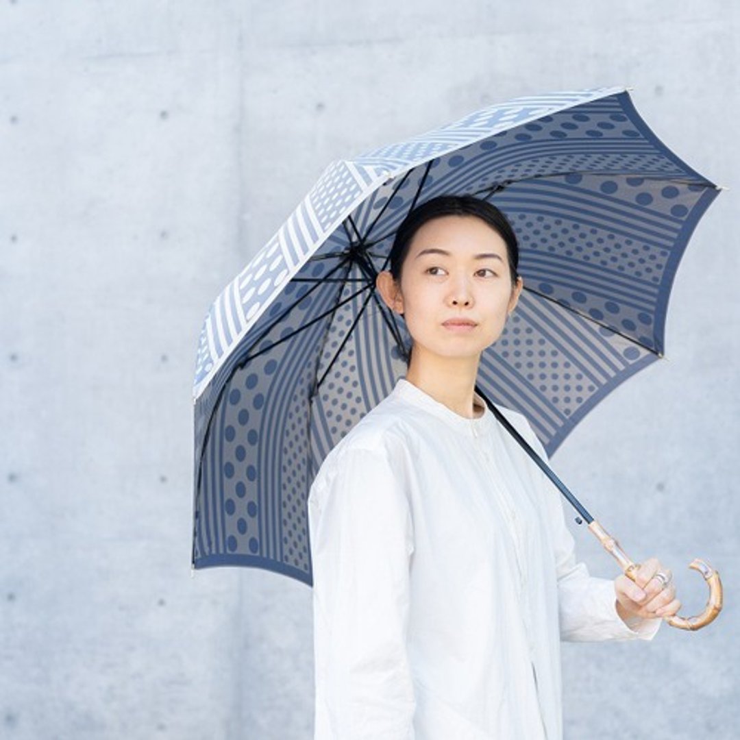 【晴雨两用  抗UV雨伞 直立伞】kirie 圆点和直线 灰蓝色 - 雨伞/雨衣 - 聚酯纤维 蓝色