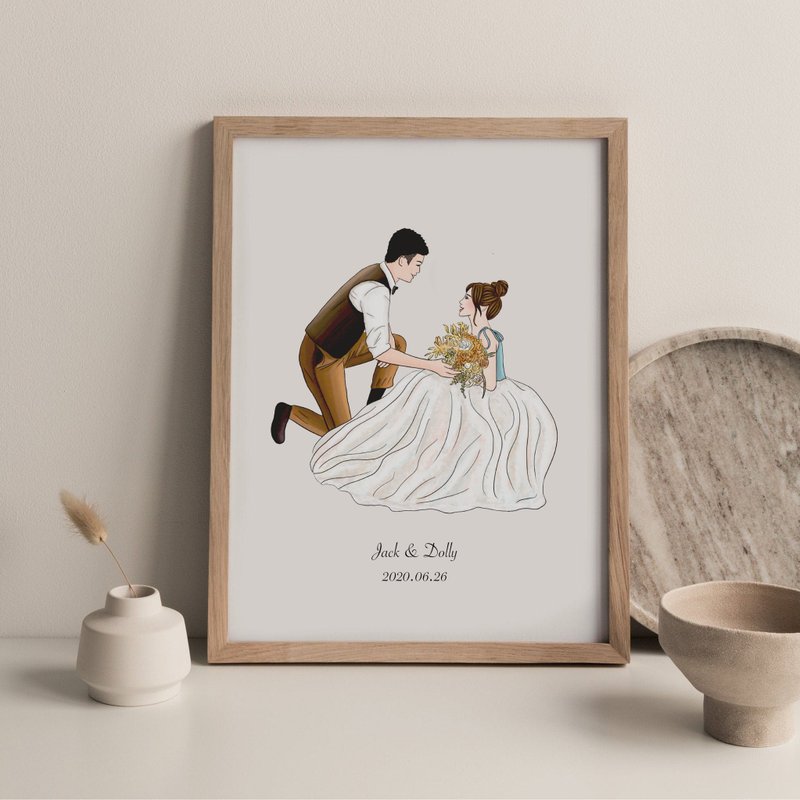 【定制化】婚礼插画像框 | 电子档 | 婚礼小物 | 囍帖 | 似颜绘 | - 订制画像 - 纸 白色