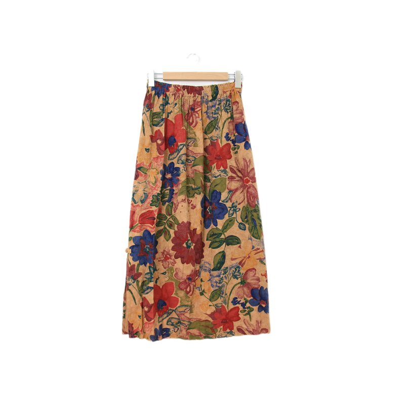 Back to Green-复古长裙 水彩花卉 M-15//vintage skirt - 裙子 - 棉 