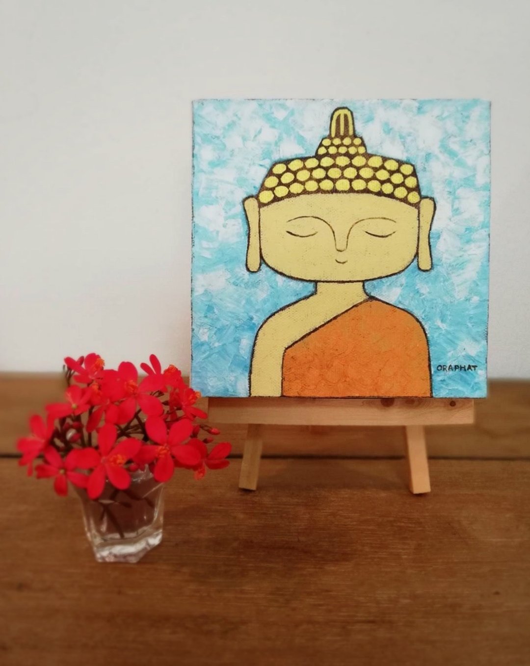 Original acrylic Buddha painting on canvas15x15cm. Modern Buddha painting - 墙贴/壁贴 - 压克力 蓝色