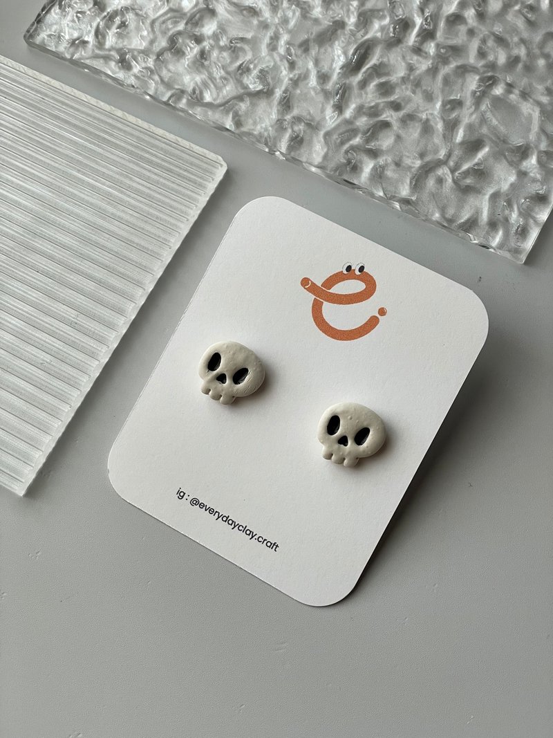 白骨骷髅 - 耳环/耳夹 - 粘土 白色