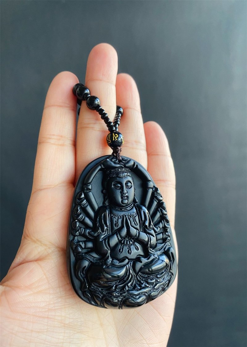 【售出】厚庄 水晶 避邪 挡煞 黑曜石 千手观音 礼物 天 - 项链 - 水晶 黑色
