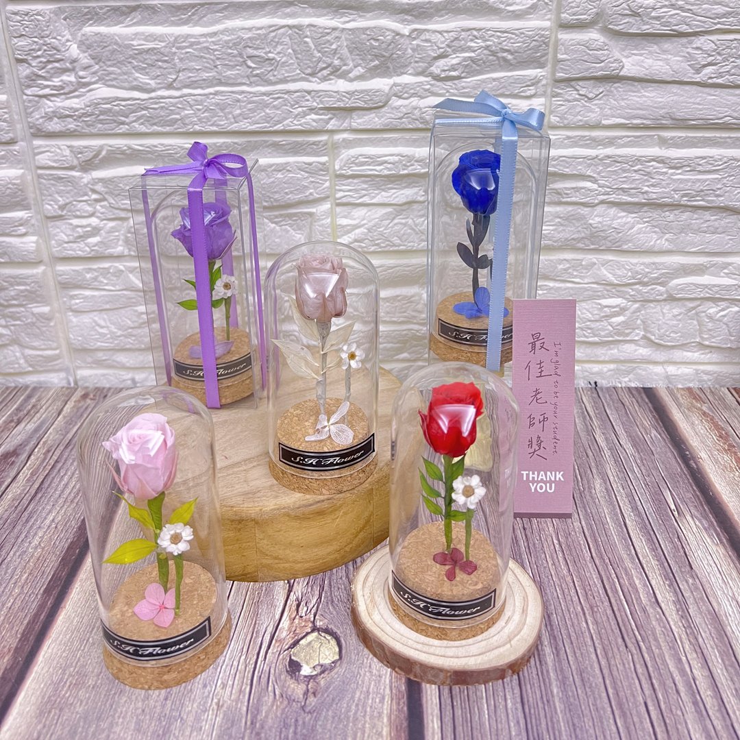 小王子玫瑰 永生玫瑰花玻璃罩/迷你花盅/情人节礼盒 - 干燥花/捧花 - 植物．花 