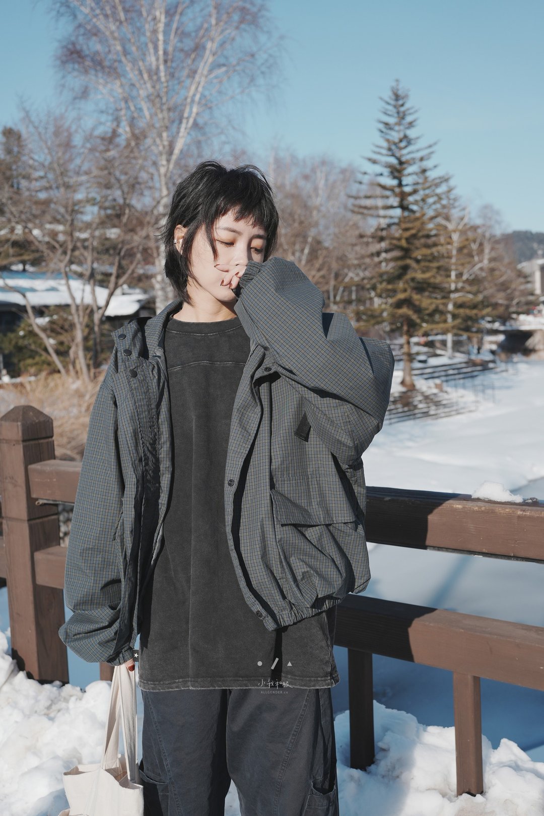 生活志 ZINE 格纹连帽外套 - 女装休闲/机能外套 - 棉 绿色