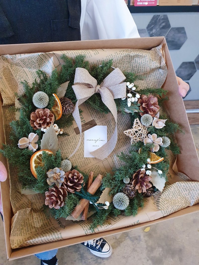 30厘米永生圣诞花圈 不凋谢不变黄 原棕色 自然系 - 摆饰 - 植物．花 多色
