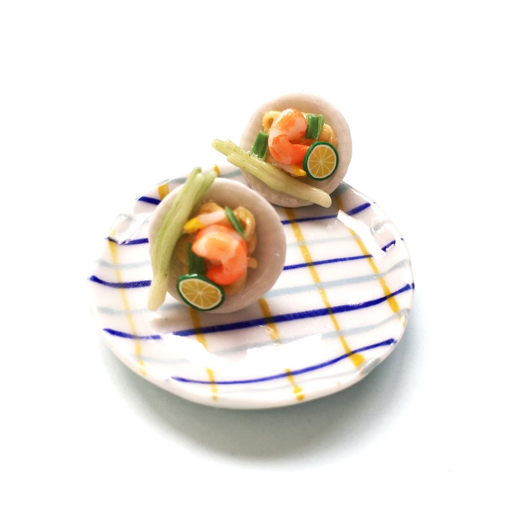 Thai food 3 earring pat thai - 耳环/耳夹 - 粘土 橘色