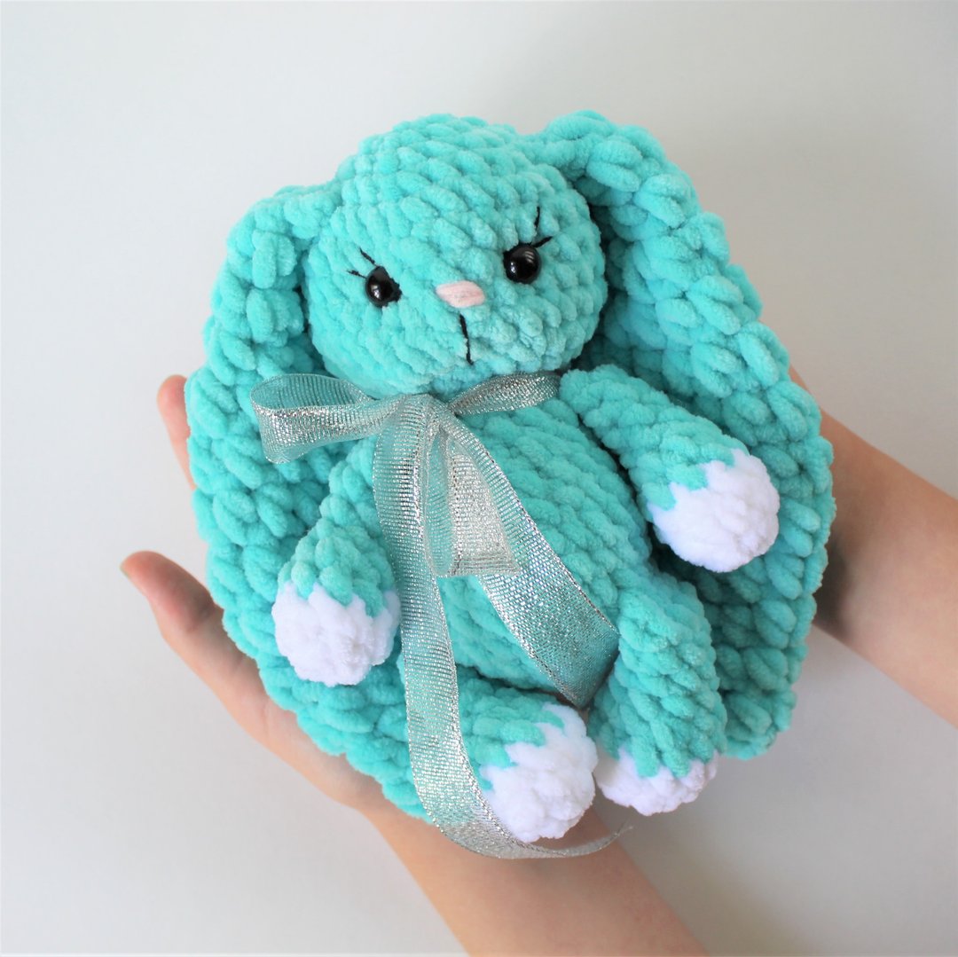 Bunny Plush stuffed Crocheted fluffy baby toy - 玩具/玩偶 - 环保材料 蓝色