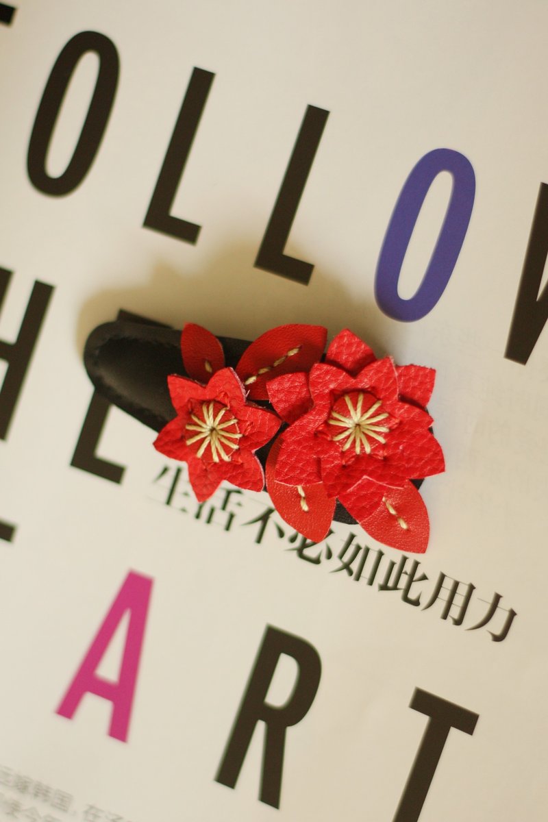 真皮系列 | 原创设计 全手缝 | 新娘发饰 | 发夹 发饰 | 婚礼 - 发饰 - 真皮 红色