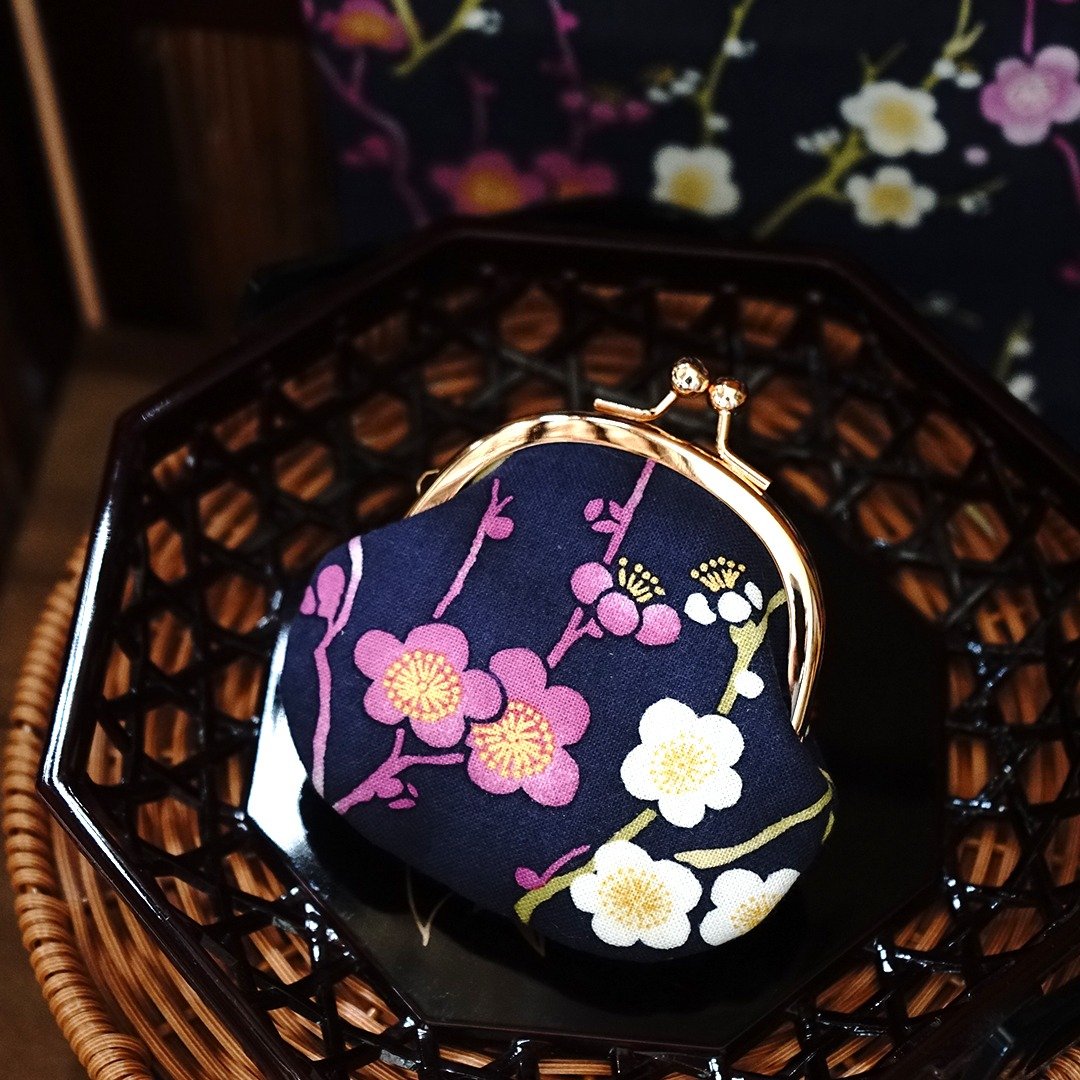 和风圆型小口金包-晚晴梅无双/零钱包 - 零钱包 - 棉．麻 