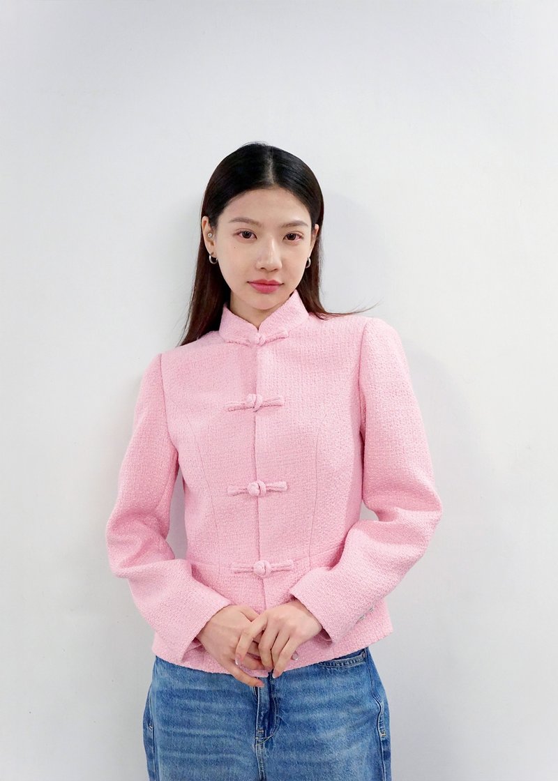 修身粗花呢唐装外套 (玫瑰粉色) |上班衣着|香港设 - 女装西装外套/风衣 - 其他材质 粉红色