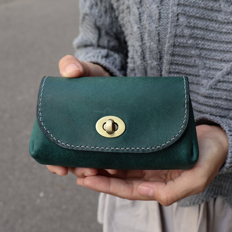 【QueeniQue】饺子多层小包/真皮全手缝/Pueblo植鞣系列 - 皮夹/钱包 - 真皮 蓝色