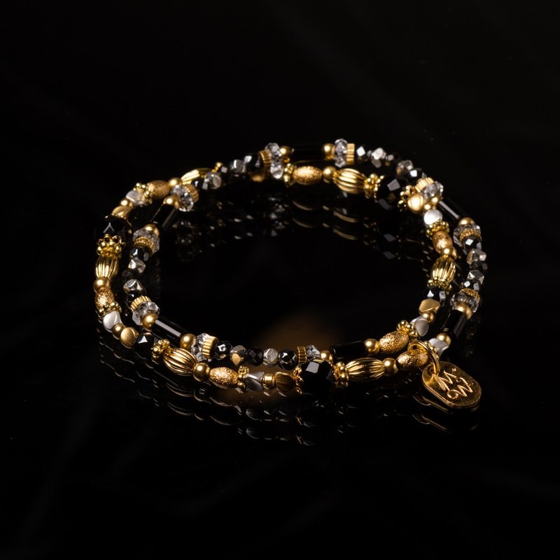 碎片星云 I 黑玛瑙铁胆石彩曜石双圈手链 C1658 - 手链/手环 - 宝石 