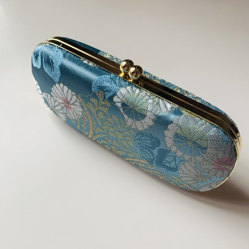 天蓝织锦缎和式雏菊眼镜盒/笔盒/首饰盒 - 铅笔盒/笔袋 - 棉．麻 蓝色