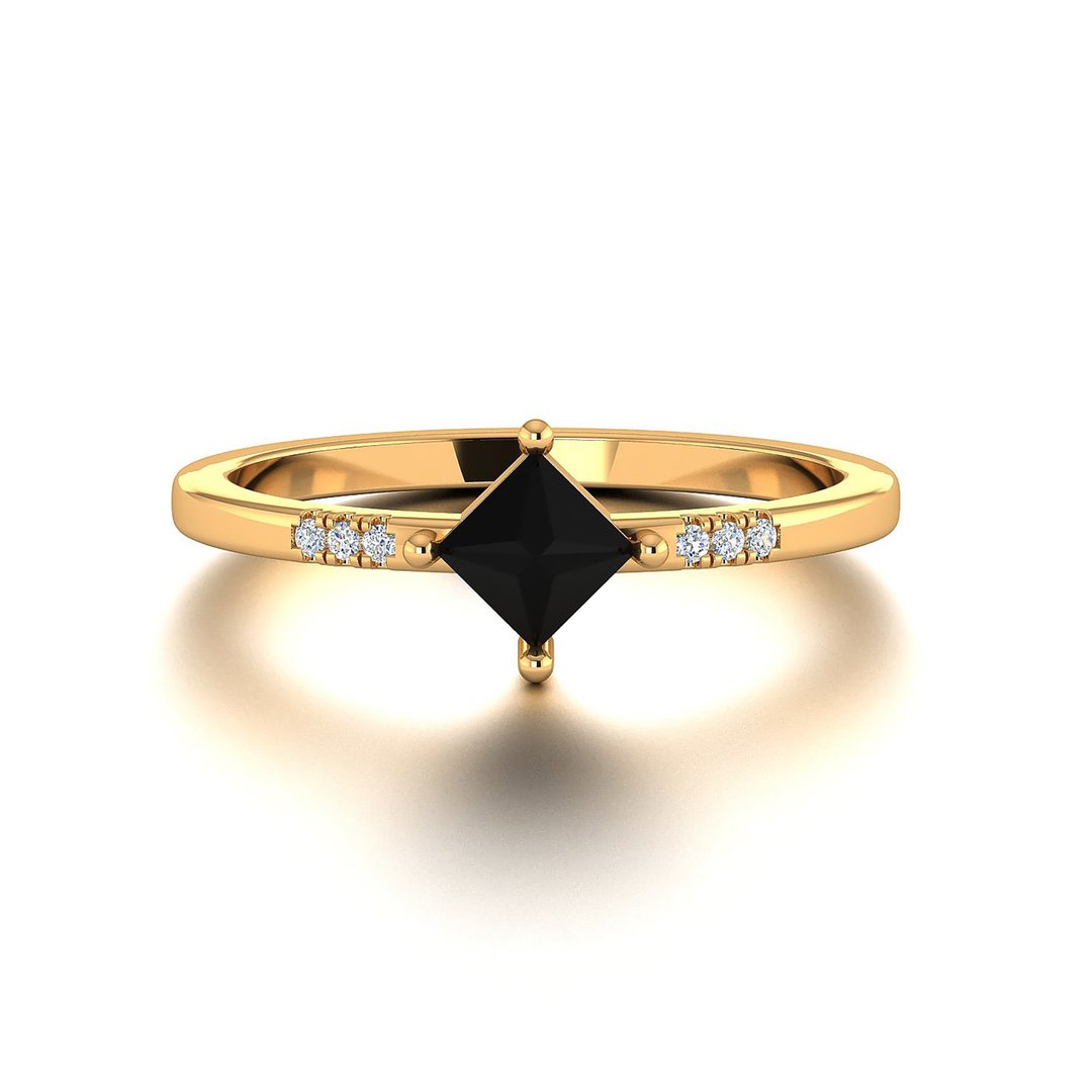 【PurpleMayJewellery】18K金黑玛瑙钻石线戒戒指 婚戒订制R027 - 戒指 - 宝石 黑色