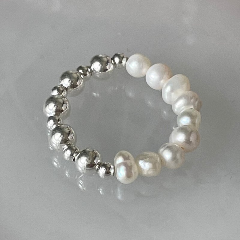 925 & 巴洛克珍珠 淡水珍珠 混搭 戒指 尺寸自由 / SV925 いたします银 可调环 纯银 珍珠 戒指 - 戒指 - 纯银 银色