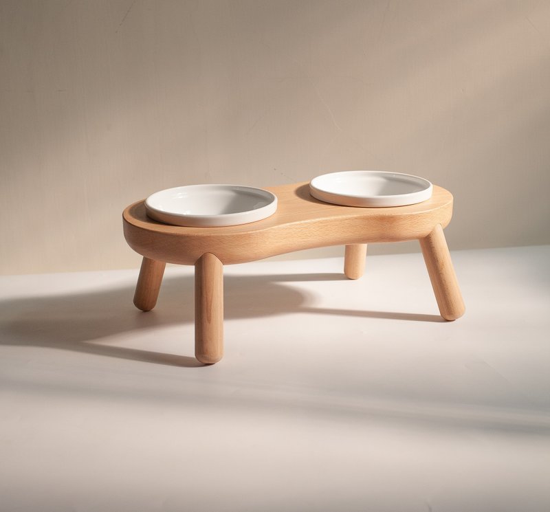 双碗大型  金钢碗 宠物碗架 725ml*2  可定制高度 大型犬用 - 碗/碗架 - 木头 白色