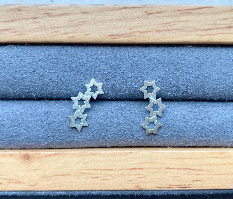 六角星耳环流星耳环925纯银耳环裸石宝石轻珠宝半宝石 - 耳环/耳夹 - 其他金属 银色