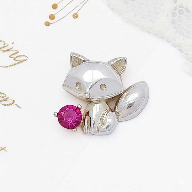 独家原创设计 手工制作 925纯银项链 狐狸项链 玫瑰榴石 石榴石 - 项链 - 纯银 