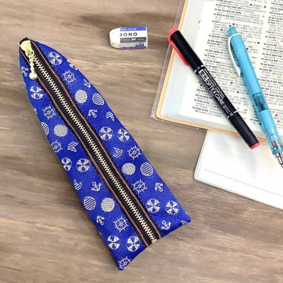 【海洋风】榻榻米布边 金字塔型 笔袋 蓝 海 帆船 宝蓝 - 铅笔盒/笔袋 - 其他材质 蓝色