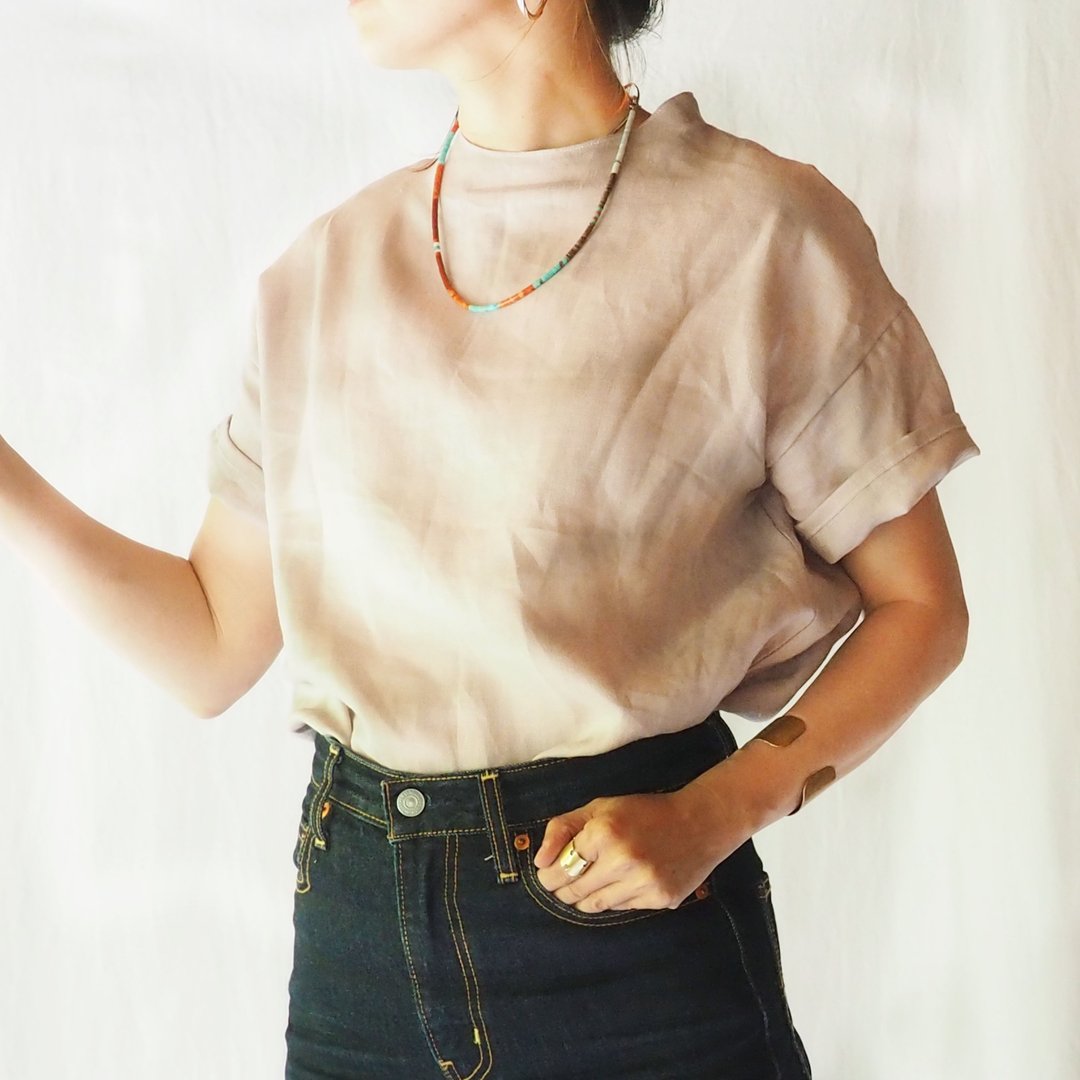 Antique mauve pink Linen T-shirt blouse - 女装衬衫 - 棉 粉红色