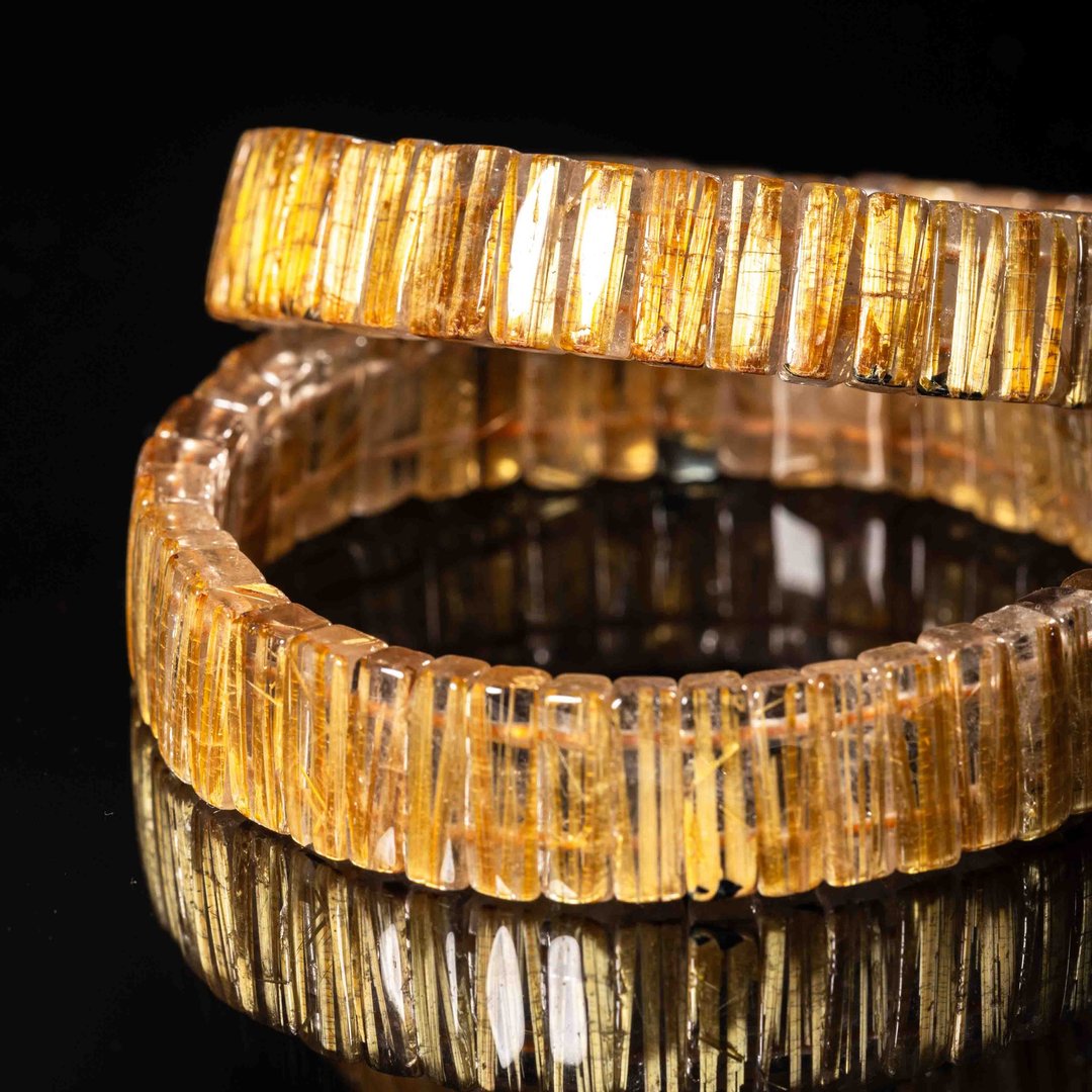 金钛晶招财手排 | 天然金发晶水晶手链 - 手链/手环 - 水晶 金色