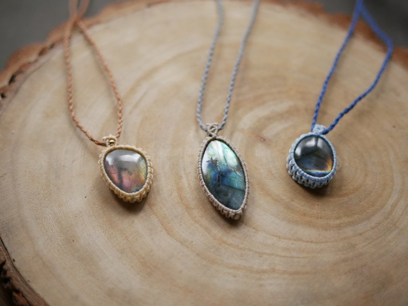 特价~N13 拉长石 l 南美蜡线 l 手工编织 l 项链 - 项链 - 半宝石 卡其色