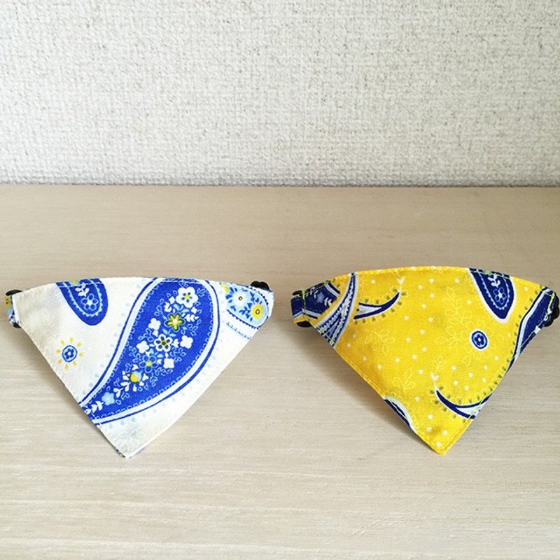 Bandana Style Safety Collar Blue Paisley Pattern - 项圈/牵绳 - 棉 蓝色