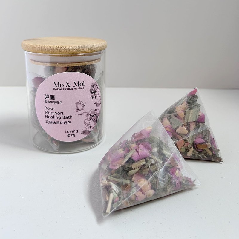 茉苜 Mo & Moi  玫瑰抹草沐浴包 · 简约竹盖玻璃瓶 6入 - 香薰/精油/线香 - 植物．花 粉红色