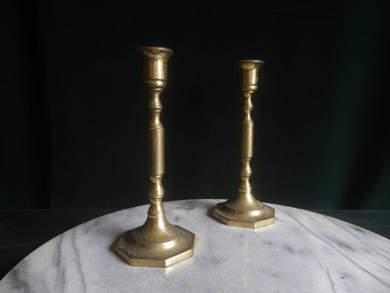 【老时光 OLD-TIME】早期英格兰制厚重铜烛台一对 - 蜡烛/烛台 - 其他材质 
