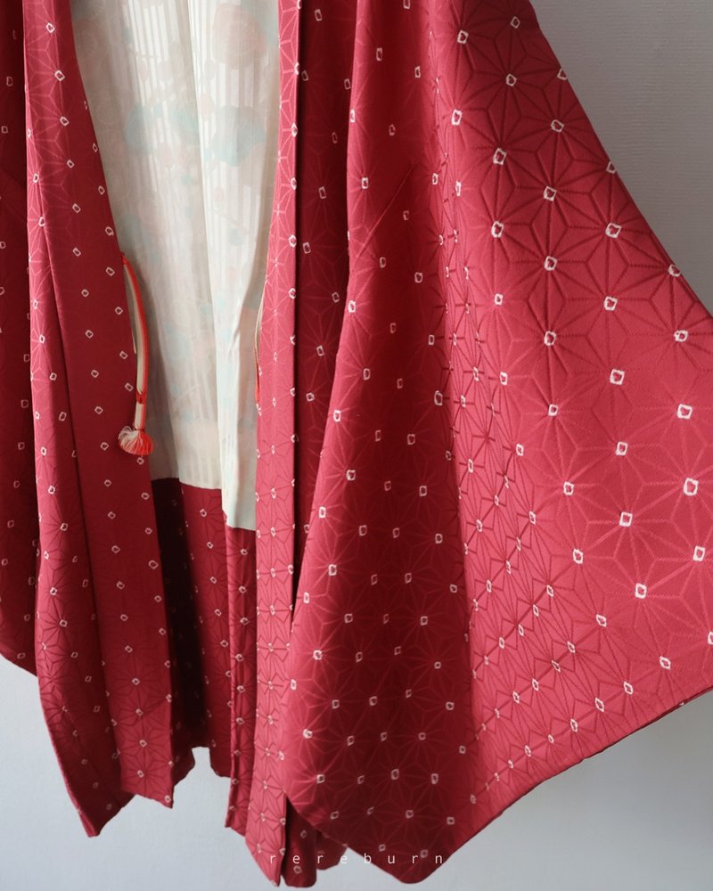 日本制和风印花红色薄款古着羽织和服外套 - 女装休闲/机能外套 - 聚酯纤维 红色