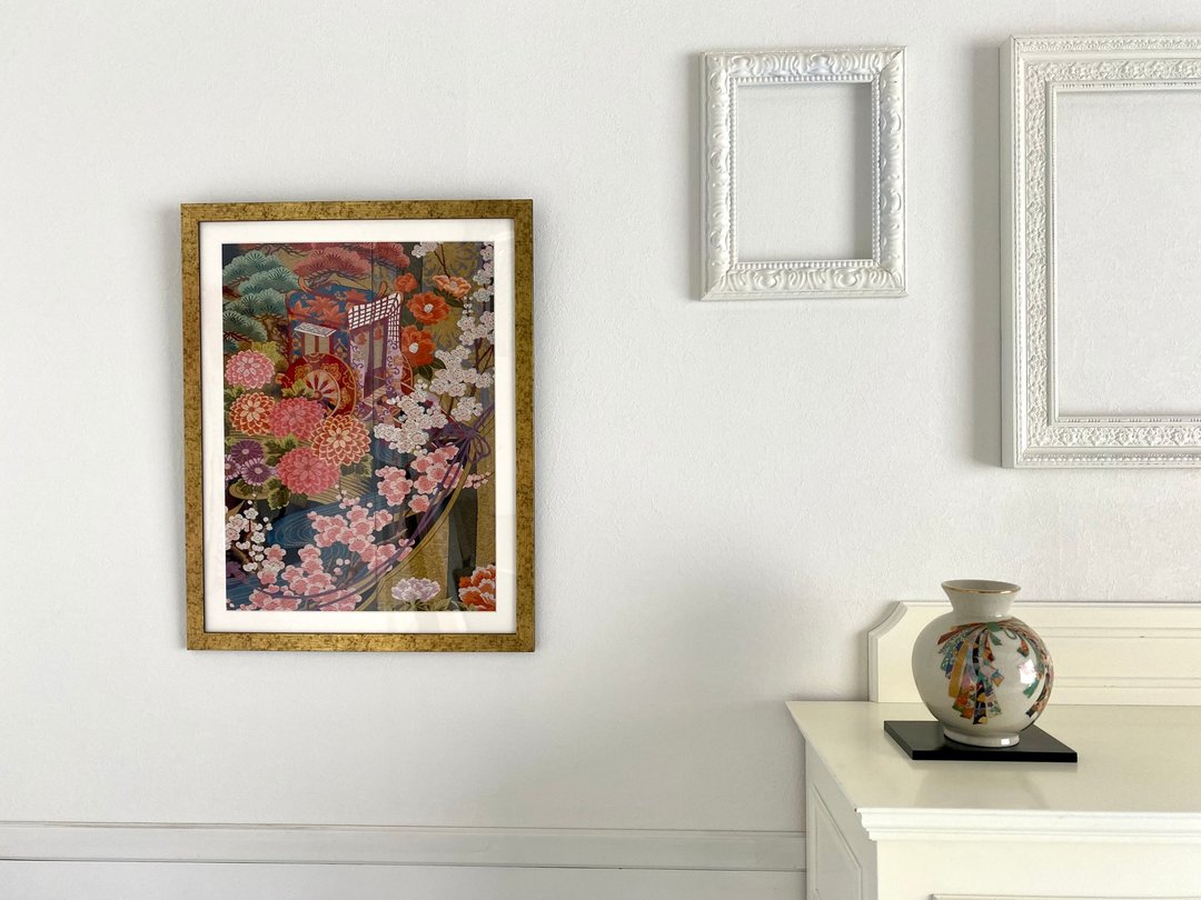 The art panel made from Japanese bride Kimono　Cherry Blossoms　052 - 墙贴/壁贴 - 丝．绢 金色